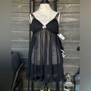 Betsy Johnson Intimates 2 PC Solid Chiffon Slip Chemise Lingerie L